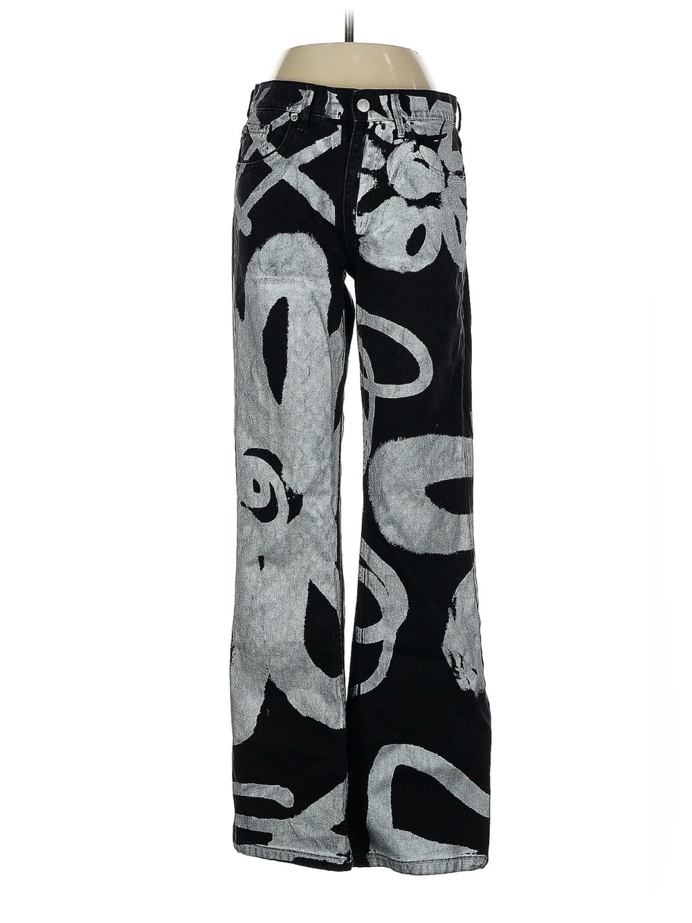 BDG Printed Mid-Rise Bootcut Jeans (Black w/ Silver Abstract Flower Print)